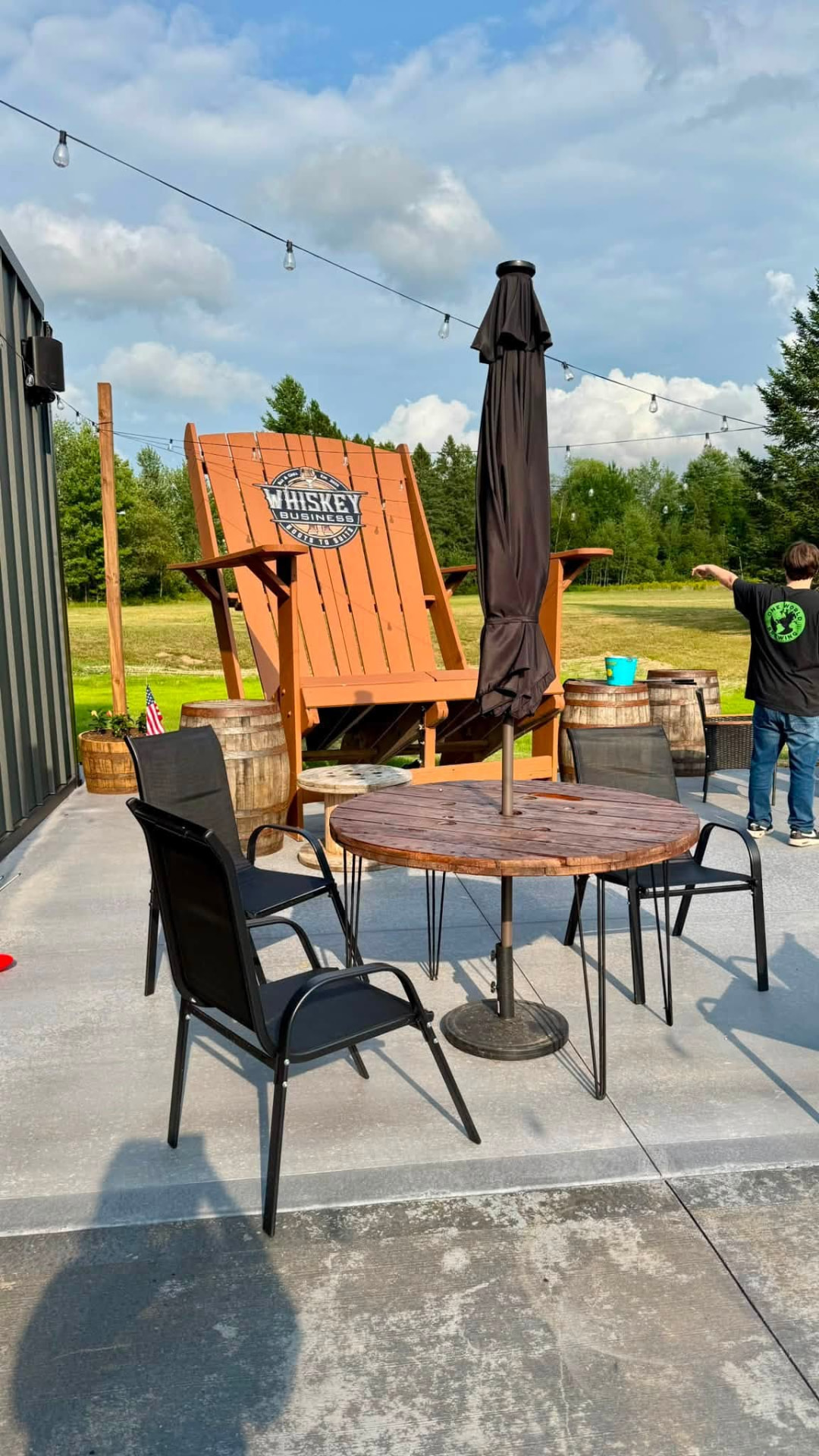 Oversized Whiskey Business Adirondack chair on the patio